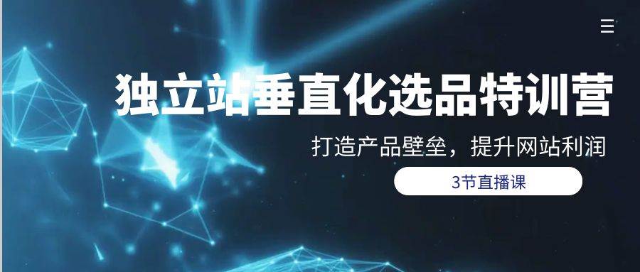 独立站-垂直化选品训练营，打造产品壁垒，提升网站利润（3节直播课）-小何资源库
