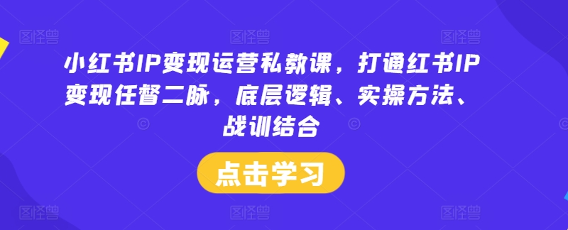小红书IP变现运营私教课，打通红书IP变现任督二脉，底层逻辑、实操方法、战训结合-小何资源库