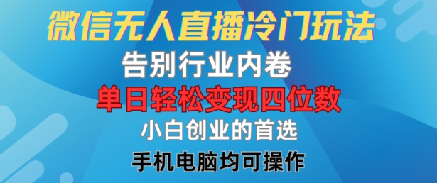 微信无人直播冷门玩法，告别行业内卷，单日轻松变现四位数，小白的创业首选【揭秘】-小何资源库