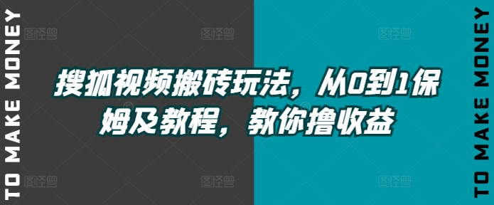 搜狐视频搬砖玩法，从0到1保姆及教程，教你撸收益-小何资源库