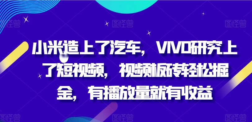 小米造上了汽车，VIVO研究上了短视频，视频板砖轻松掘金，有播放量就有收益-小何资源库