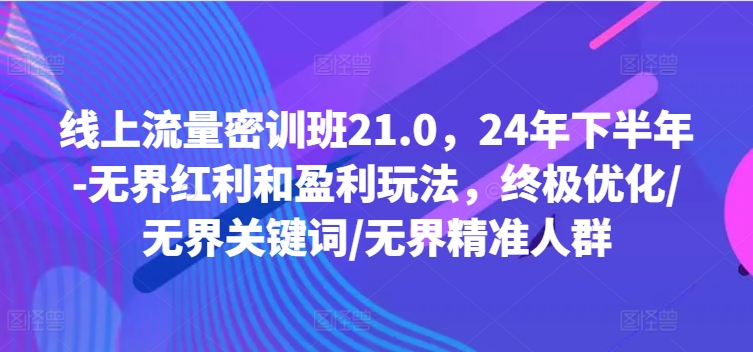 线上流量密训班21.0，24年下半年-无界红利和盈利玩法，终极优化/无界关键词/无界精准人群-小何资源库