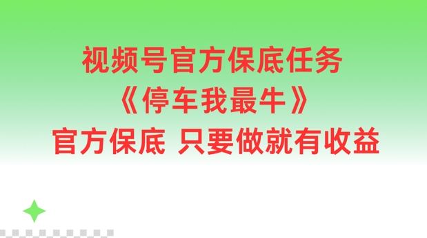 视频号官方保底任务，停车我最牛，官方保底只要做就有收益【揭秘】-小何资源库