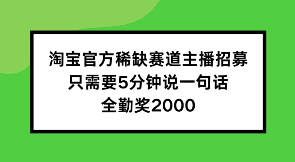 淘宝官方稀缺赛道主播招募 ，只需要5分钟说一句话， 全勤奖2000【揭秘】-小何资源库