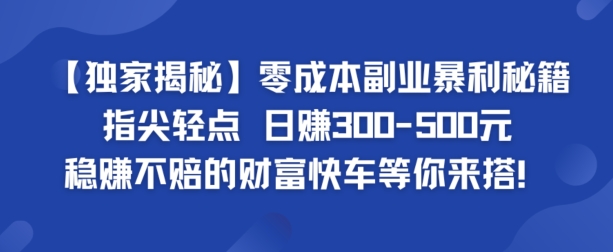 【独家揭秘】零成本副业暴利秘籍：指尖轻点，日赚几张，稳赚不赔的财富快车等你来搭-小何资源库