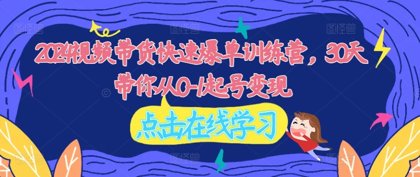 2024视频带货快速爆单训练营，30天带你从0-1起号变现-小何资源库