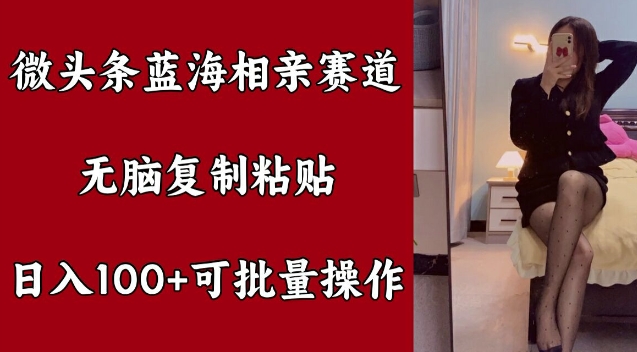 微头条蓝海相亲赛道，无脑复制粘贴，日入100+，可批量操作-小何资源库