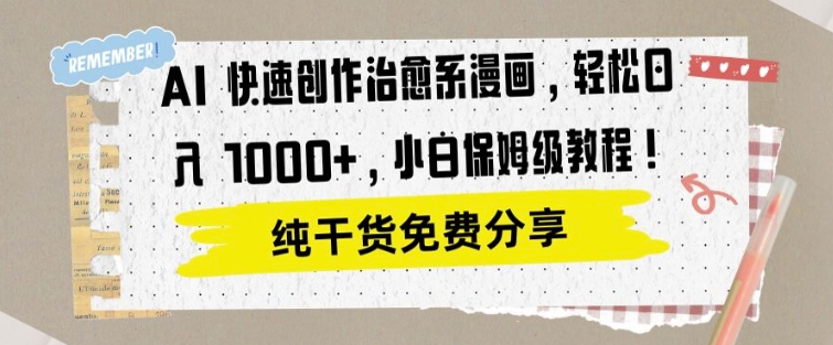 AI 快速创作治愈系漫画，轻松达成日入1k，小白保姆级教程-小何资源库
