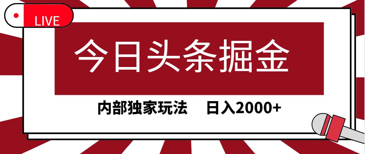 今日头条掘金，30秒一篇文章，内部独家玩法，日入2000+-小何资源库