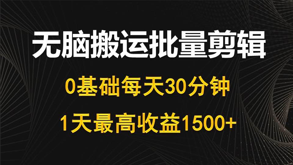每天30分钟，0基础无脑搬运批量剪辑，1天最高收益1500+-小何资源库