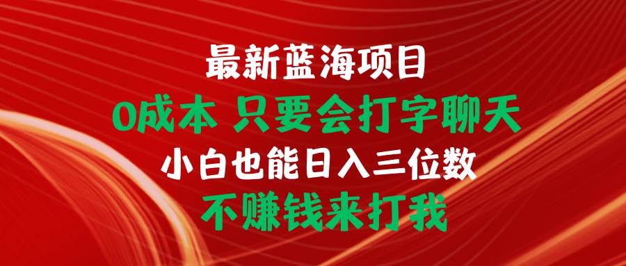 最新蓝海项目 0成本 只要会打字聊天 小白也能日入三位数 不赚钱来打我-小何资源库