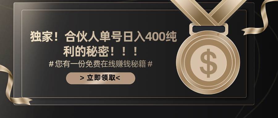 合伙人广告撸金最新玩法，每天单号400纯利-小何资源库