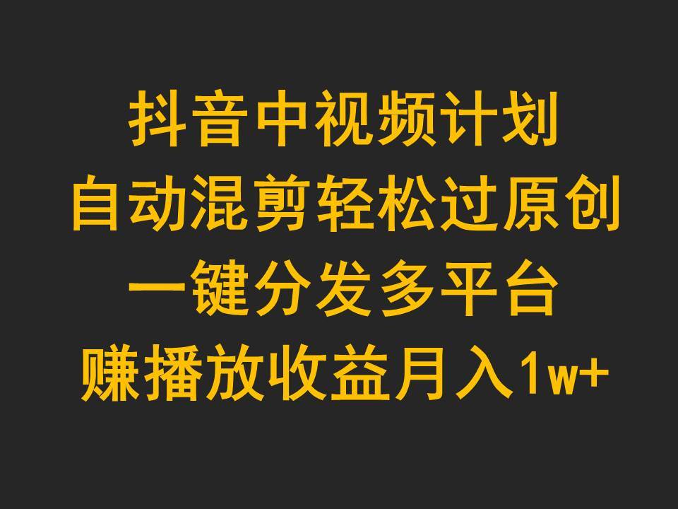 抖音中视频计划，自动混剪轻松过原创，一键分发多平台赚播放收益，月入1w+-小何资源库