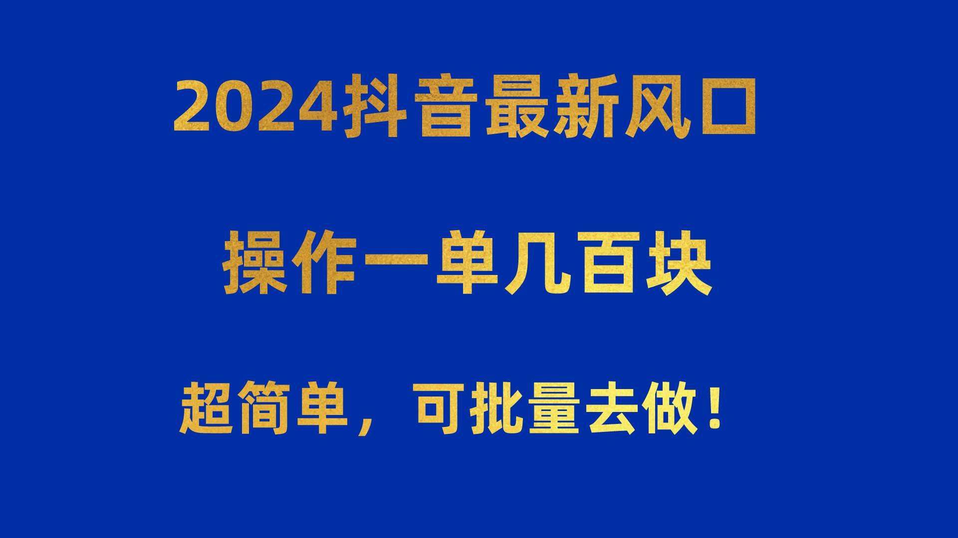 2024抖音最新风口！操作一单几百块！超简单，可批量去做！！！-小何资源库