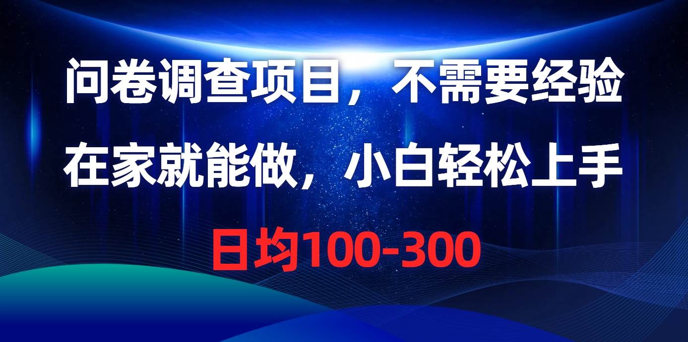 问卷调查项目，不需要经验，在家就能做，小白轻松上手，日均100-300-小何资源库