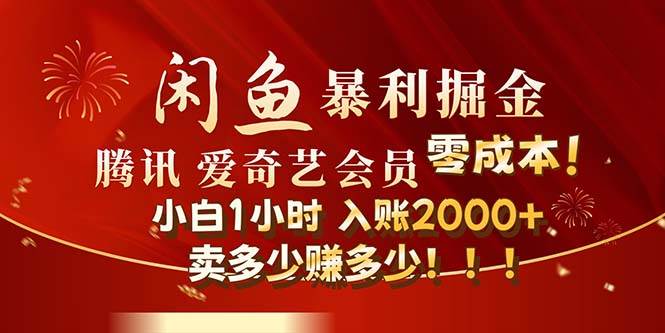 闲鱼全新暴力掘金玩法，官方正品影视会员无成本渠道！小白1小时收…-小何资源库