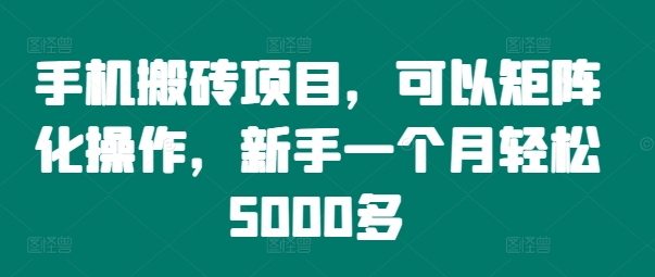 手机搬砖项目，可以矩阵化操作，新手一个月轻松5000多-小何资源库