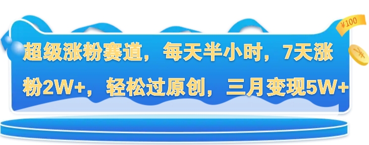 超级涨粉赛道，每天半小时，7天涨粉2W+，轻松过原创，三月变现5W+-小何资源库