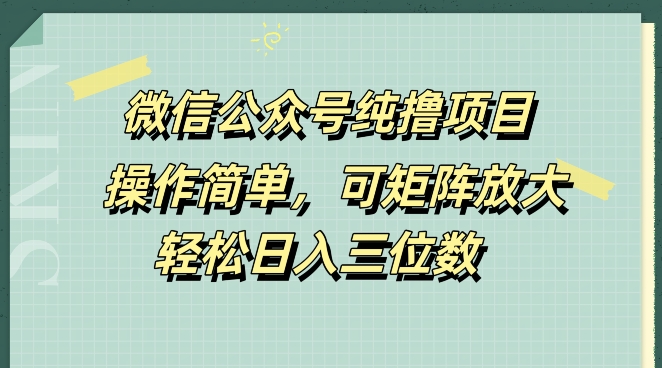 微信公众号纯撸项目，操作简单，可矩阵放大，轻松日入三位数-小何资源库
