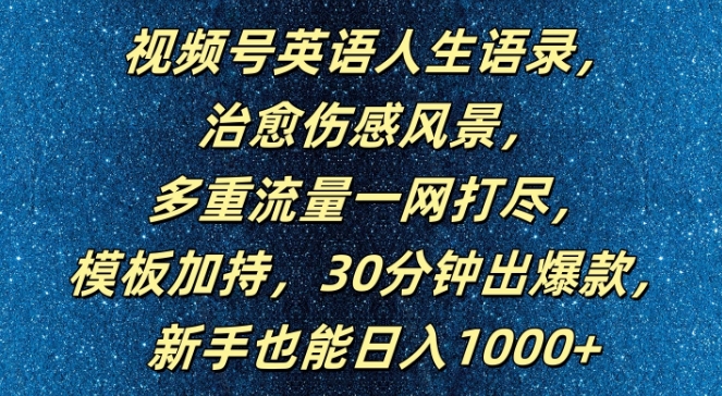 视频号英语人生语录，多重流量一网打尽，模板加持，30分钟出爆款，新手也能日入1000+【揭秘】-小何资源库