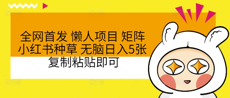 全网首发 懒人项目 矩阵小红书种草 无脑日入5张 复制粘贴即可-小何资源库