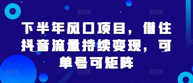 下半年风口项目，借住抖音流量持续变现，可单号可矩阵-小何资源库