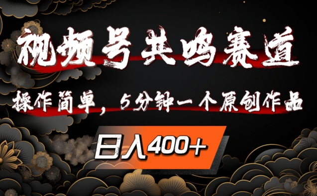 视频号共鸣赛道，操作简单，5分钟1个原创作品，日入几张【揭秘】-小何资源库