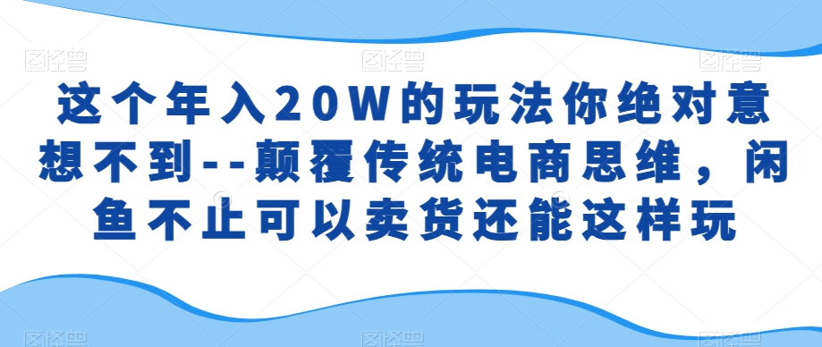 这个年入20W的玩法你绝对意想不到–颠覆传统电商思维，闲鱼不止可以卖货还能这样玩-小何资源库