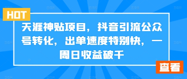 天涯神贴项目，抖音引流公众号转化，出单速度特别快，一周日收益破千-小何资源库