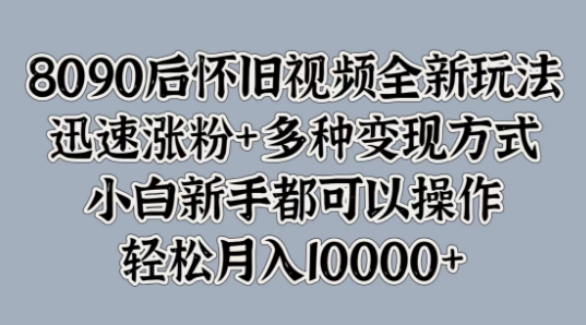 8090后怀旧视频全新玩法，迅速涨粉+多种变现方式，小白新手都可以操作-小何资源库