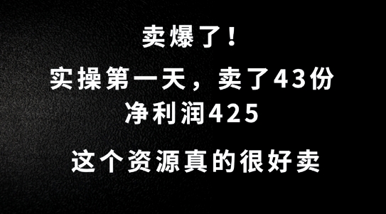 这个资源，需求很大，实操第一天卖了43份，净利润425【揭秘】-小何资源库