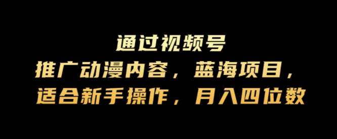 通过视频号推广动漫内容，蓝海项目，适合新手操作，月入四位数-小何资源库
