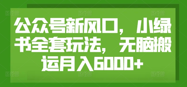 公众号新风口，小绿书全套玩法，无脑搬运月入6000+-小何资源库