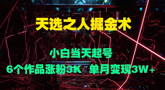 天选之人掘金术，小白当天起号，6个作品涨粉3000+，单月变现3w+-小何资源库