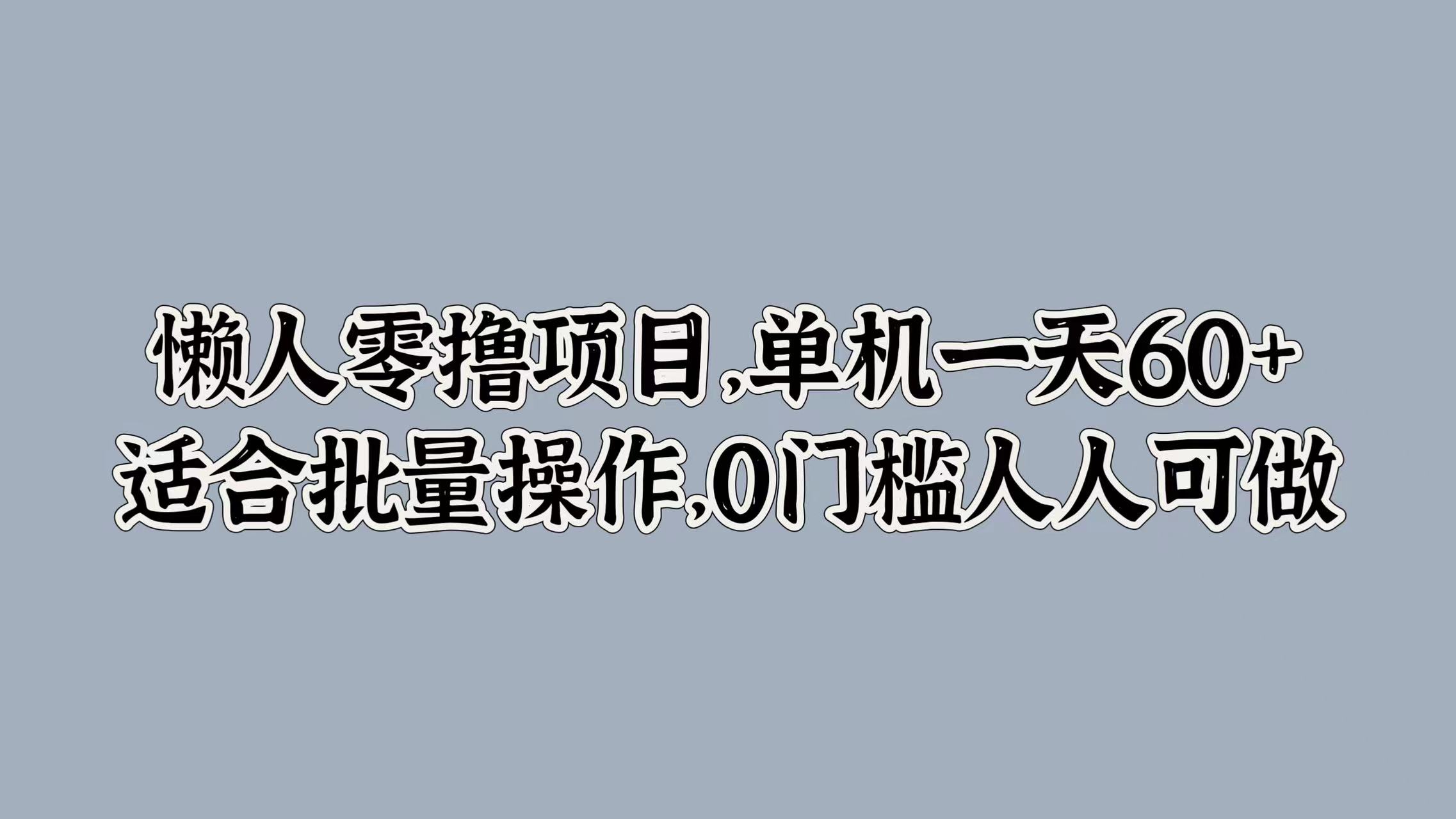 懒人零撸项目，单机一天60+适合批量操作，0门槛人人可做-小何资源库