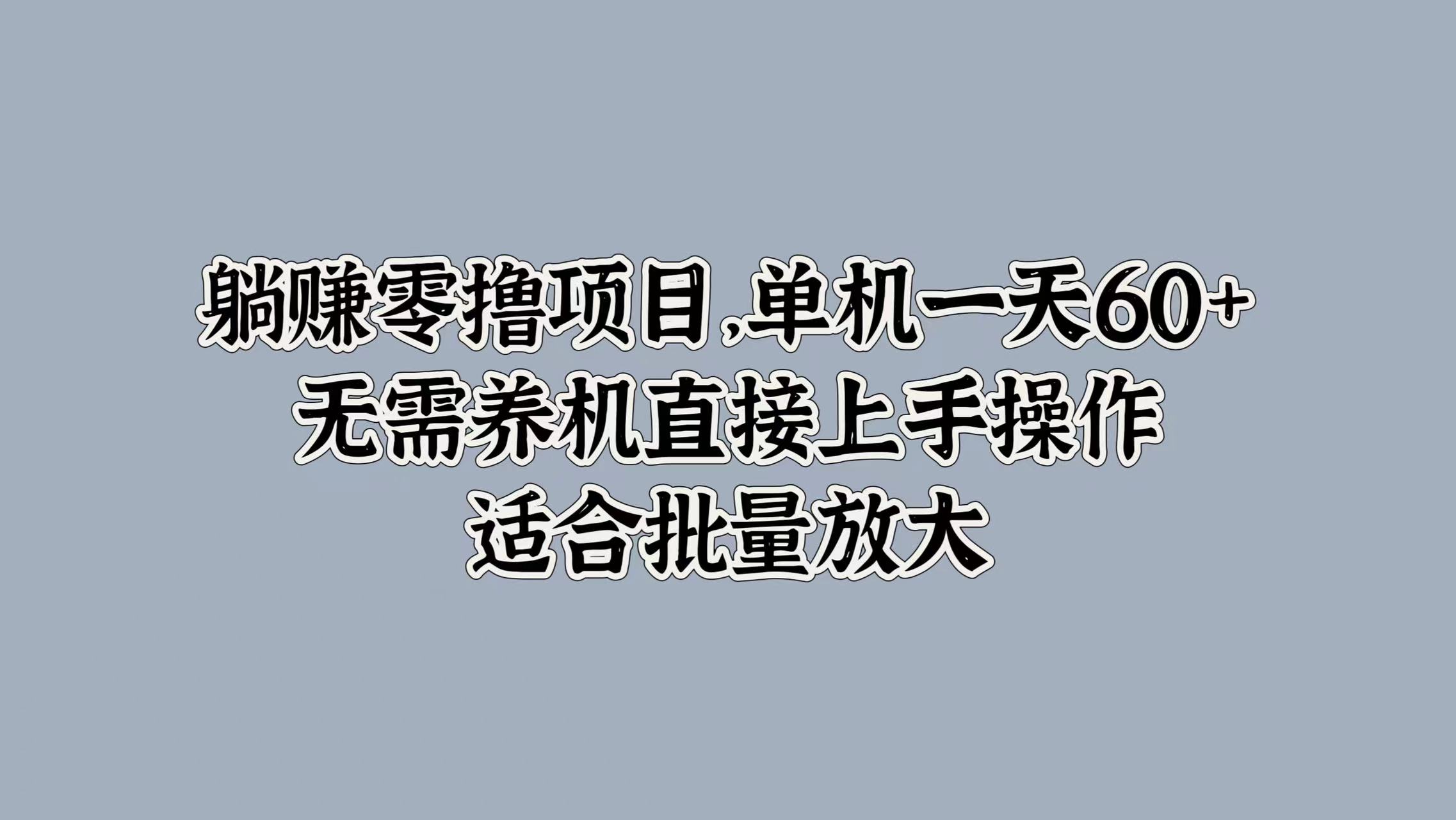 躺赚零撸项目，单机一天60+，无需养机直接上手操作，适合批量放大-小何资源库