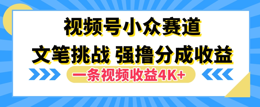 视频号新赛道之文笔挑战，强撸分成收益，一条视频赚了4K+-小何资源库