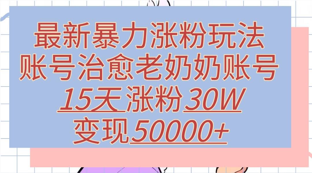 最新暴力涨粉玩法，治愈老奶奶账号，15天涨粉30W，变现至少五位数+-小何资源库