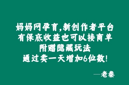 妈妈网孕育，新创作者平台，有保底收益也可以接商单-小何资源库