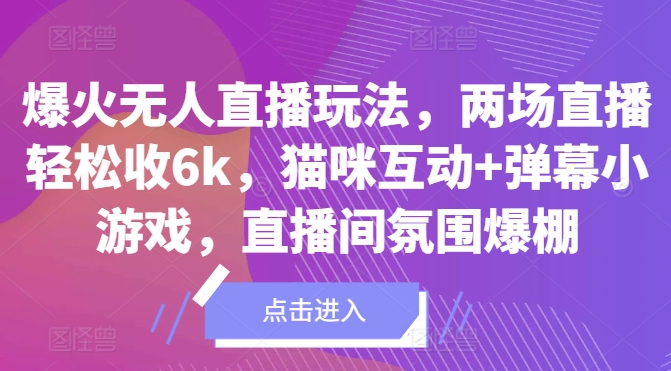 爆火无人直播玩法，两场直播轻松收6k，猫咪互动+弹幕小游戏，直播间氛围爆棚!-小何资源库