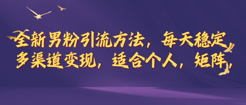 全新男粉引流方法，每天稳定加人，适合个人，矩阵，多渠道变现-小何资源库