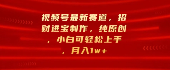 视频号最新赛道，招财进宝制作，纯原创，小白可轻松上手，月入1w+-小何资源库