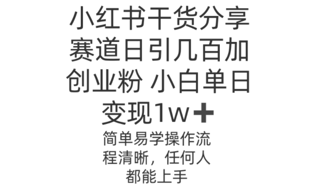 小红书干货分享赛道日引几百创业粉，操作简单-小何资源库