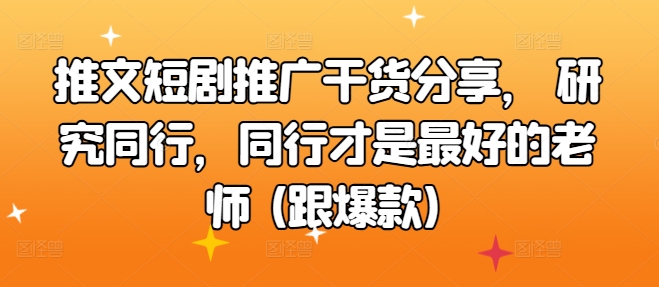 推文短剧推广干货分享， 研究同行，同行才是最好的老师 (跟爆款)-小何资源库