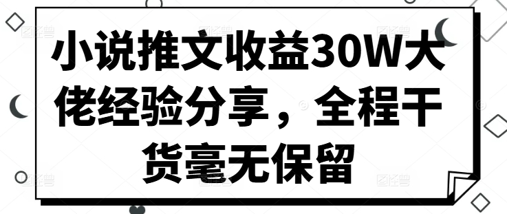 小说推文收益30W大佬经验分享，全程干货毫无保留-小何资源库