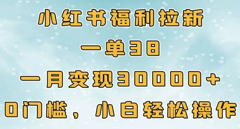 小红书福利拉新，一单38，一月3000+轻轻松松，0门槛小白轻松操作-小何资源库