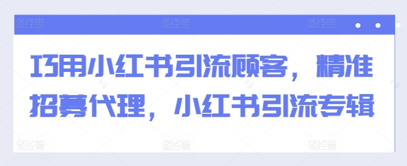巧用小红书引流顾客，精准招募代理，小红书引流专辑-小何资源库