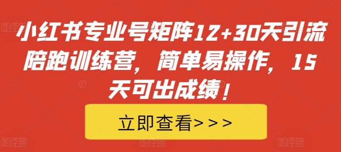 小红书专业号矩阵12+30天引流陪跑训练营，简单易操作，15天可出成绩!-小何资源库