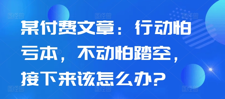某付费文章：行动怕亏本，不动怕踏空，接下来该怎么办?-小何资源库