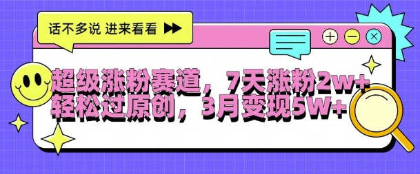 超级涨粉赛道，每天半小时，7天涨粉2W+，轻松过原创，三月变现5W+【揭秘】-小何资源库